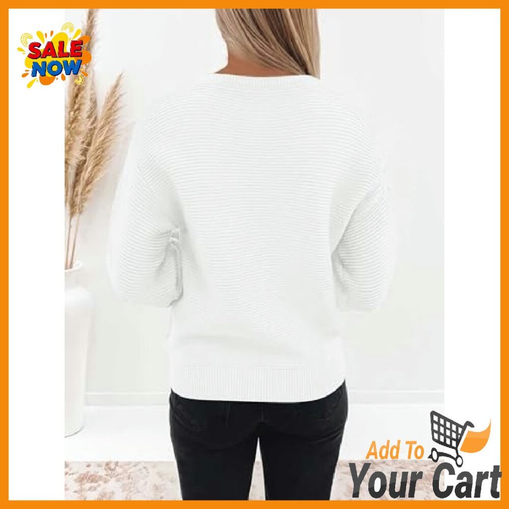 Soft Ribbed Pullover Sweater Lantern Sleeves Loos… - image 5